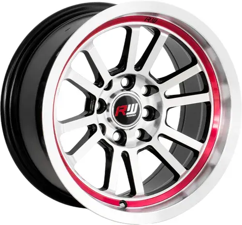 14X7 100/114.3X8 ET-10 CB73.1 BLACK MACHINE/UNDERCUT RED/LIP POLISH - 1