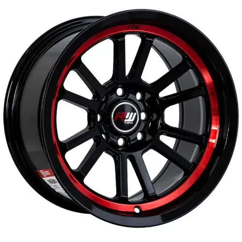 14X7 100/114.3X8 ET-10 CB73.1 BLACK MACHINE/UNDERCUT RED/LIP POLISH - 1