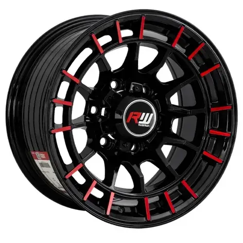 16X8 139.7X6 ET0 CB110.5 BLACK/RING MACHINE RED - 1