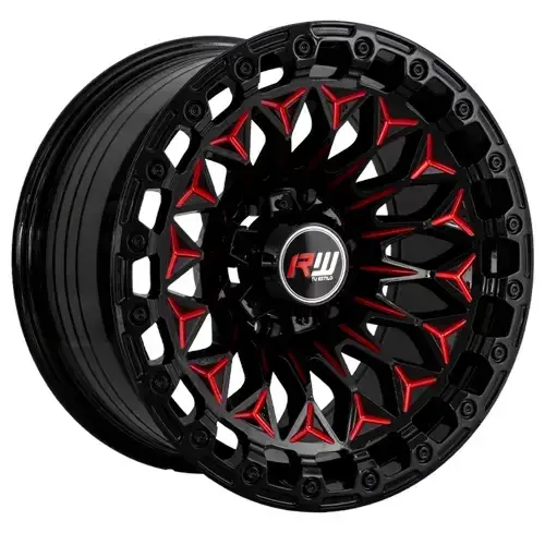 17X9 139.7X6 ET-12 CB110.5 BLACK/MILLING RED - 1