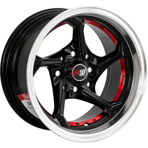 13X7 100/114.3X8 ET-5 CB73.1 BLACK/UNDERCUT RED/LIP POLISH - 1