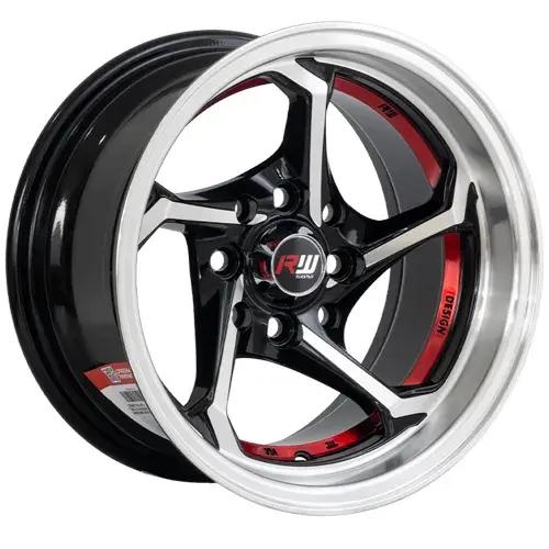 13X7 100/114.3X8 ET-5 CB73.1 BLACK/UNDERCUT RED/LIP POLISH - 1