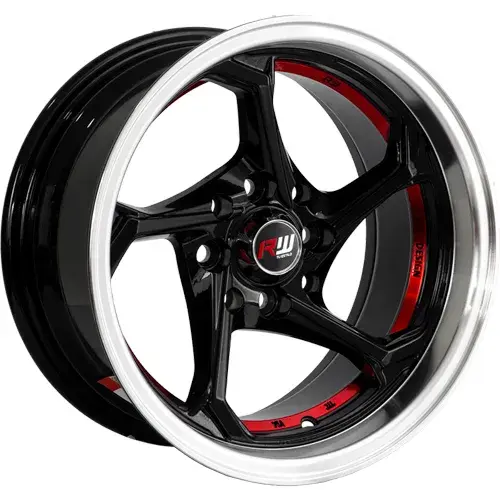 13X7 100/114.3X8 ET-5 CB73.1 BLACK/UNDERCUT RED/LIP POLISH - 1