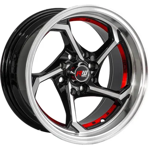 13X7 100/114.3X8 ET-5 CB73.1 BLACK/UNDERCUT RED/LIP POLISH - 1