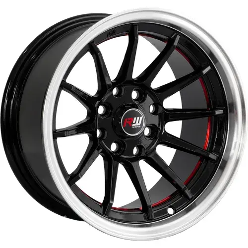 14X7 100/114.3X8 ET-7 CB73.1 BLACK/UNDERCUT RED/LIP POLISH - 1