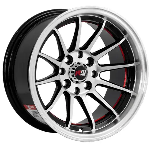 14X7 100/114.3X8 ET-7 CB73.1 BLACK/UNDERCUT RED/LIP POLISH - 1