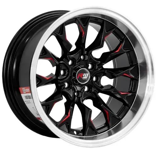 15X8 100/114.3X8 ET-10 CB73.1 BLACK/MILLING RED/LIP POLISH - 1
