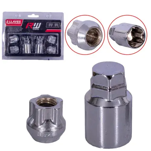 KIT SEGURIDAD CONICA RW TU ESTILO 6PCS 22MM 12X1.50 D17-19 DOBLE CANDADO CROMADO - 1