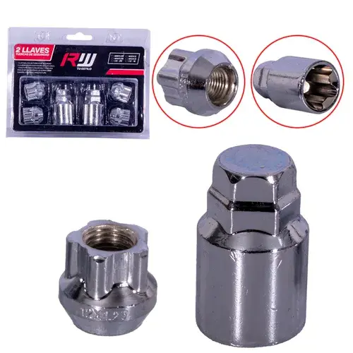 KIT SEGURIDAD CONICA RW TU ESTILO 6PCS 22MM 12X1.25 D17-19 DOBLE CANDADO CROMADO - 1