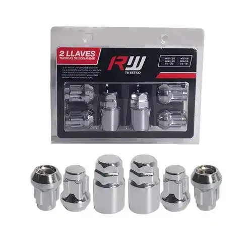 KIT SEGURIDAD CONICA RW TU ESTILO 6PCS 23MM 12X1.25 D19-21 DOBLE CANDADO CROMADO - 1