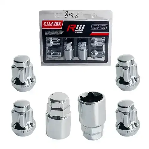 KIT SEGURIDAD CONICA RW TU ESTILO 6PCS 35MM 12X1.25 D19-21 DOBLE CANDADO CROMADO - 1